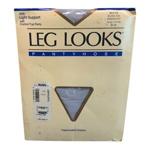 1987 Leg Looks Light Support Control Panty Pantyhose M Silver Fox Sandalfoot